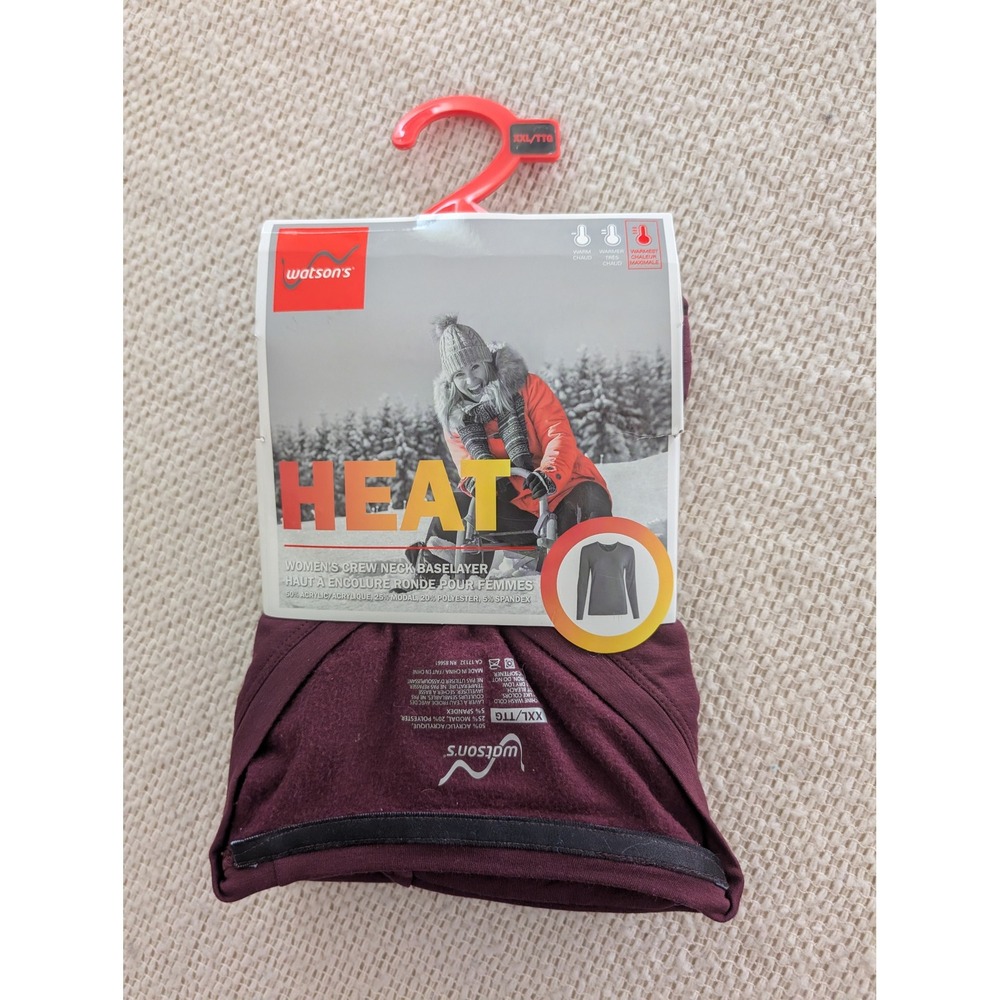 NWT Watsons Heat Base Layer Womens‎ XXL Burgundy Crew Neck Long Sleeve Top